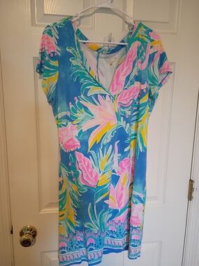 Vibrant Floral V-Neck Women's Dress XL